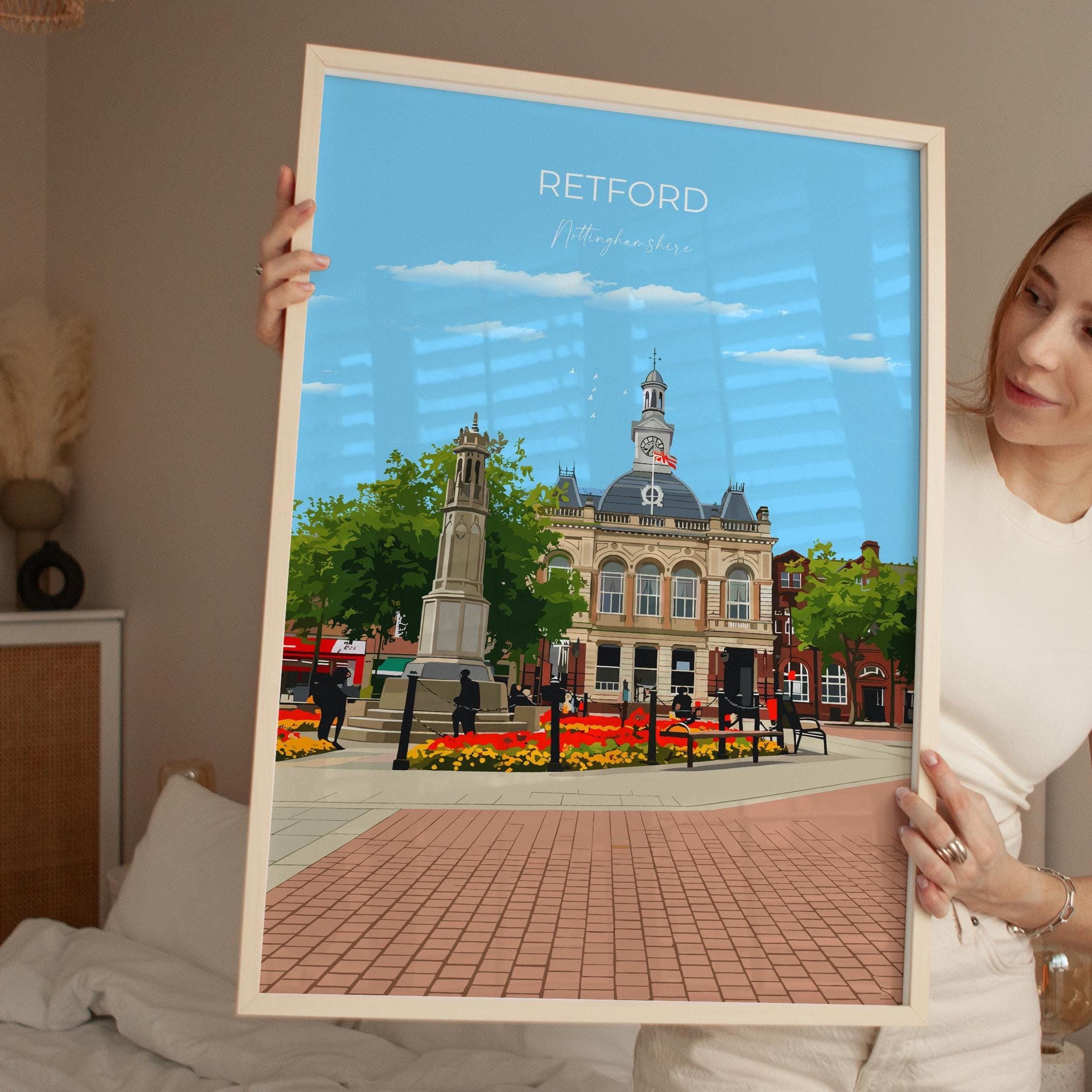 Retford Travel Print Wall Art, Travel Poster of Retford, Nottinghamshire, England, English Market Town Gift, Nottingham Art NQ Media Designs