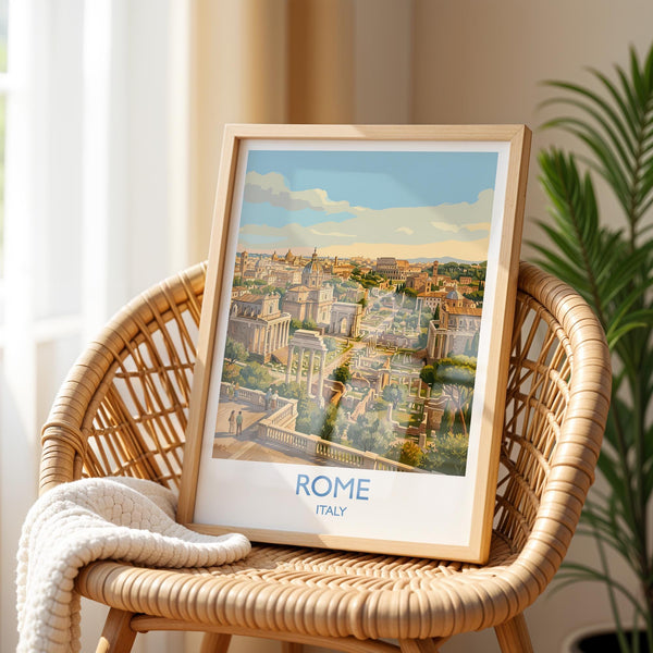 Rome Forum Travel Poster, Roman Forum Ruins Wall Art, Ancient Rome Landscape Print, Historic Architecture Illustration, Italy Decor