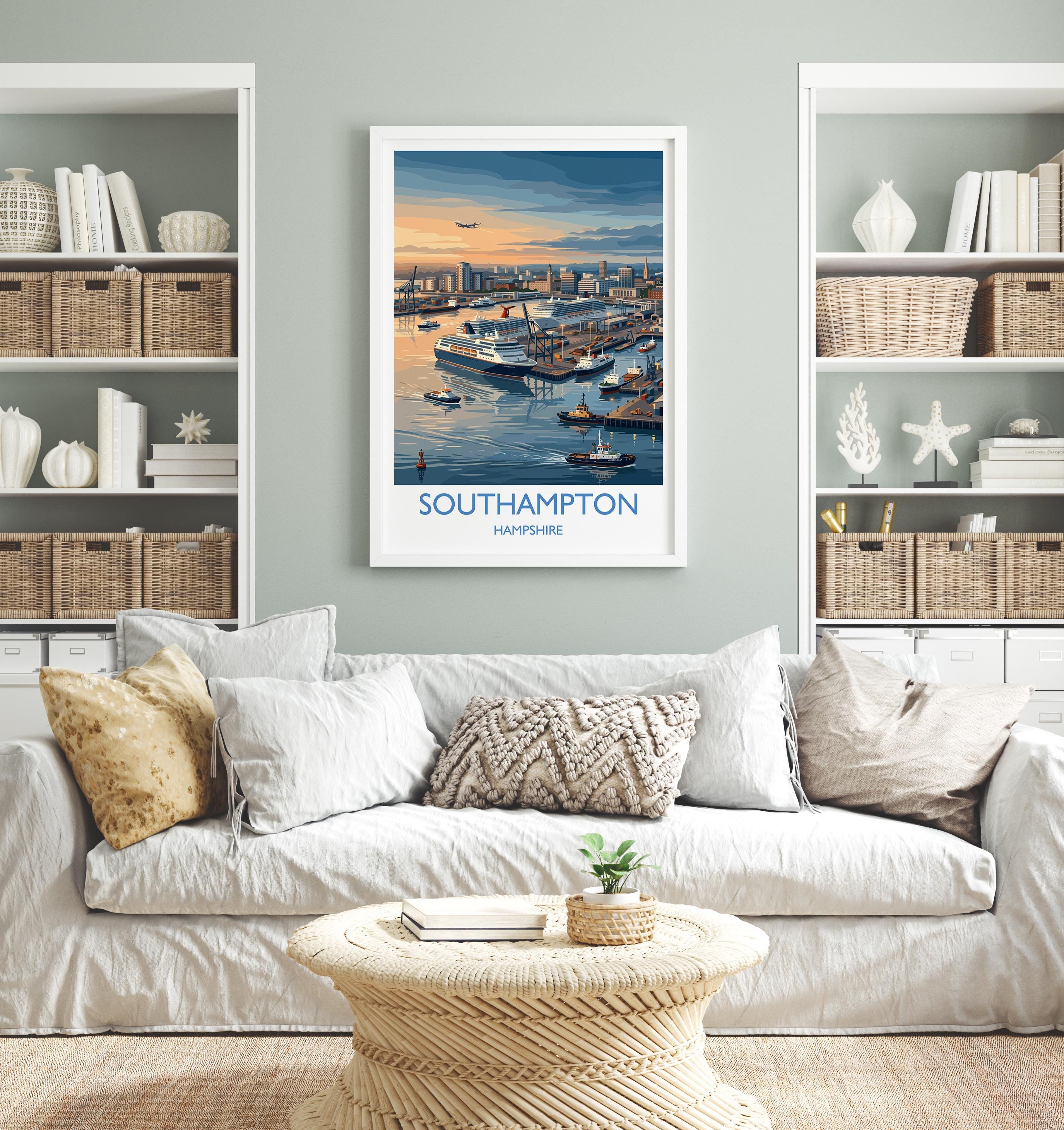 Port of Southampton Travel Poster, Southampton Docks Wall Art, Cruise Ship Harbour Print, Historic Port Illustration, UK Coastal Decor