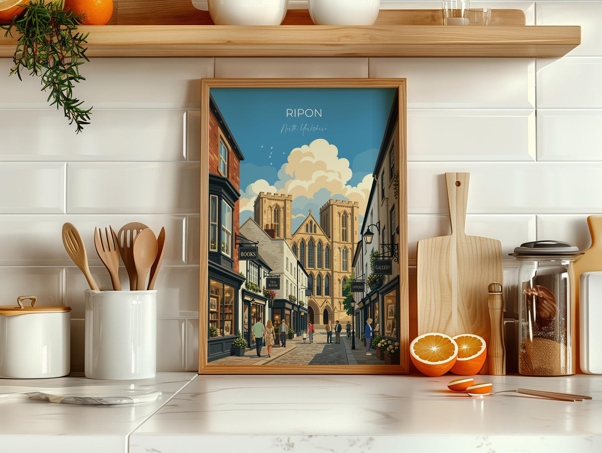 Ripon Cathedral Poster, Yorkshire Wall Art, Ripon Street Scene Print, England Travel Poster, Ripon Gift