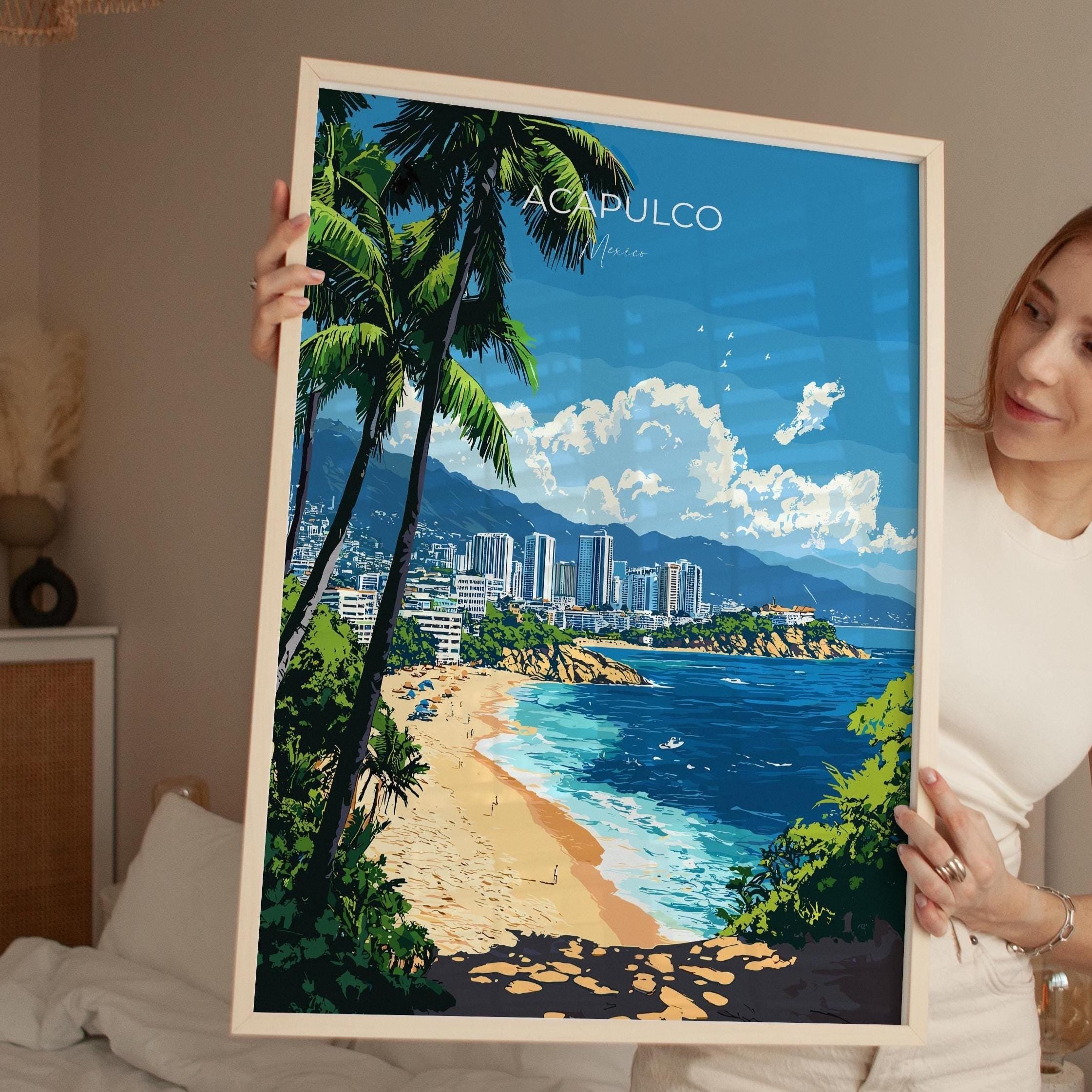 Acapulco Travel Poster Wall Art, Print of Acapulco, Mexico Coast Art Gift, Mexico Cities Art, NQ Media Designs