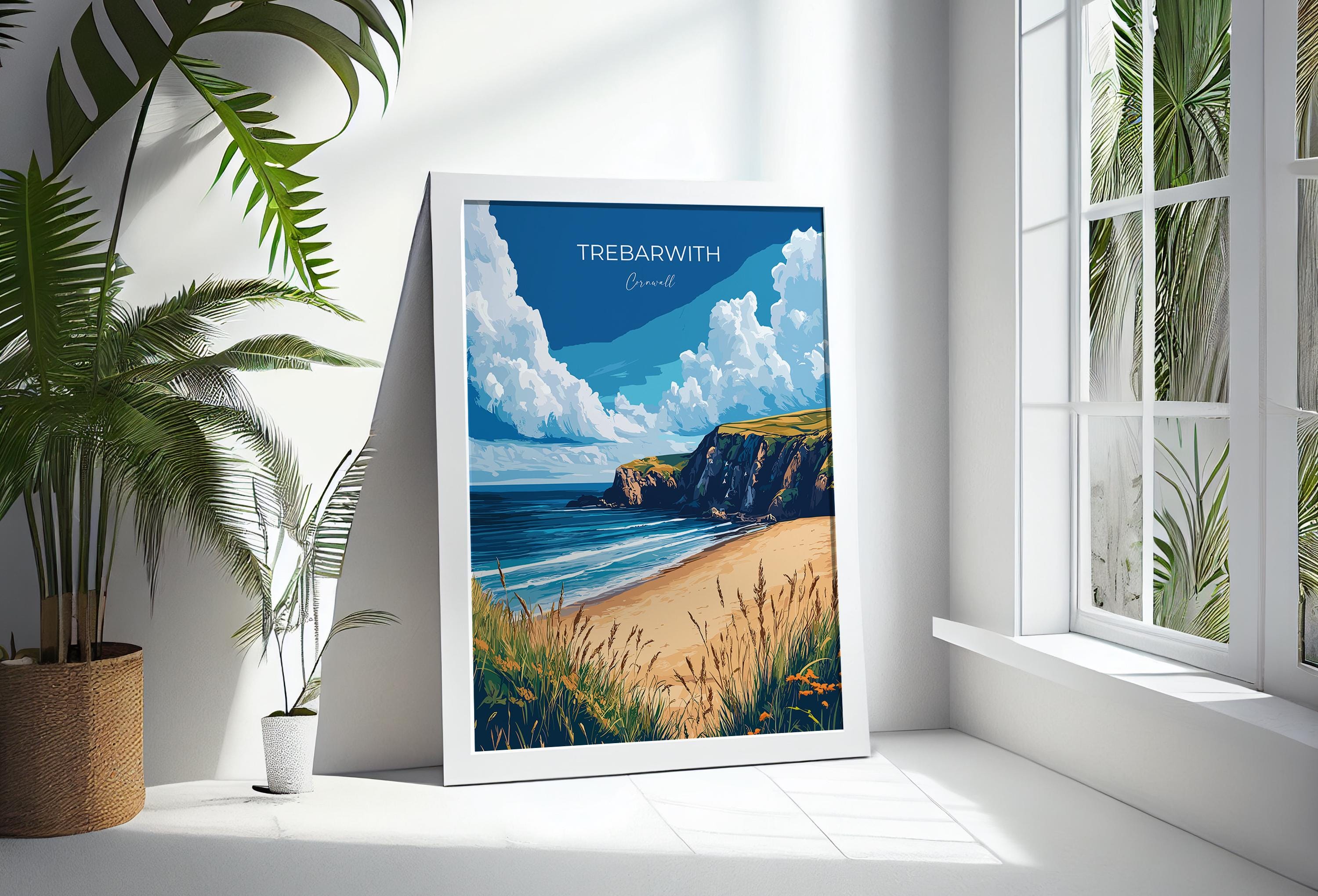 Trebarwith Travel Poster, Travel Print of Trebarwith, England, Cornwall Art, Trebarwith Art Lovers Gift, Wall Art Print NQ Media Designs
