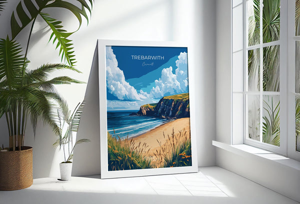 Trebarwith Travel Poster, Travel Print of Trebarwith, England, Cornwall Art, Trebarwith Art Lovers Gift, Wall Art Print