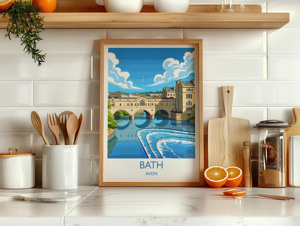 Bath Travel Print, Travel Poster of Bath, England, Cotswolds Art, Bath Gift, Avon Wall Art Print