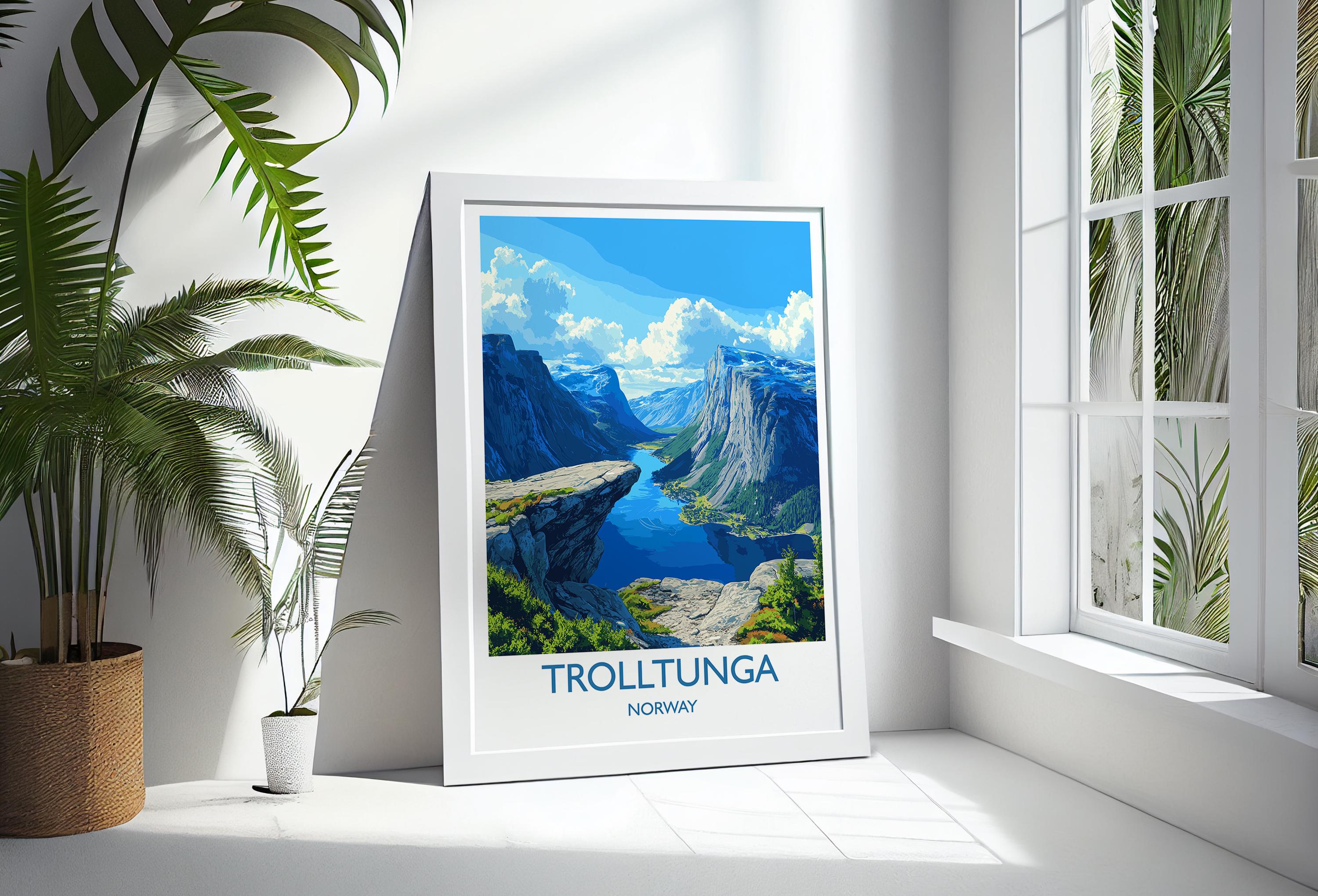 Trolltunga Travel Print, Travel Poster of Fjords, Norway Poster, Trolltunga Art Gift, Norway Art Lovers Travel Gift NQ Media Designs