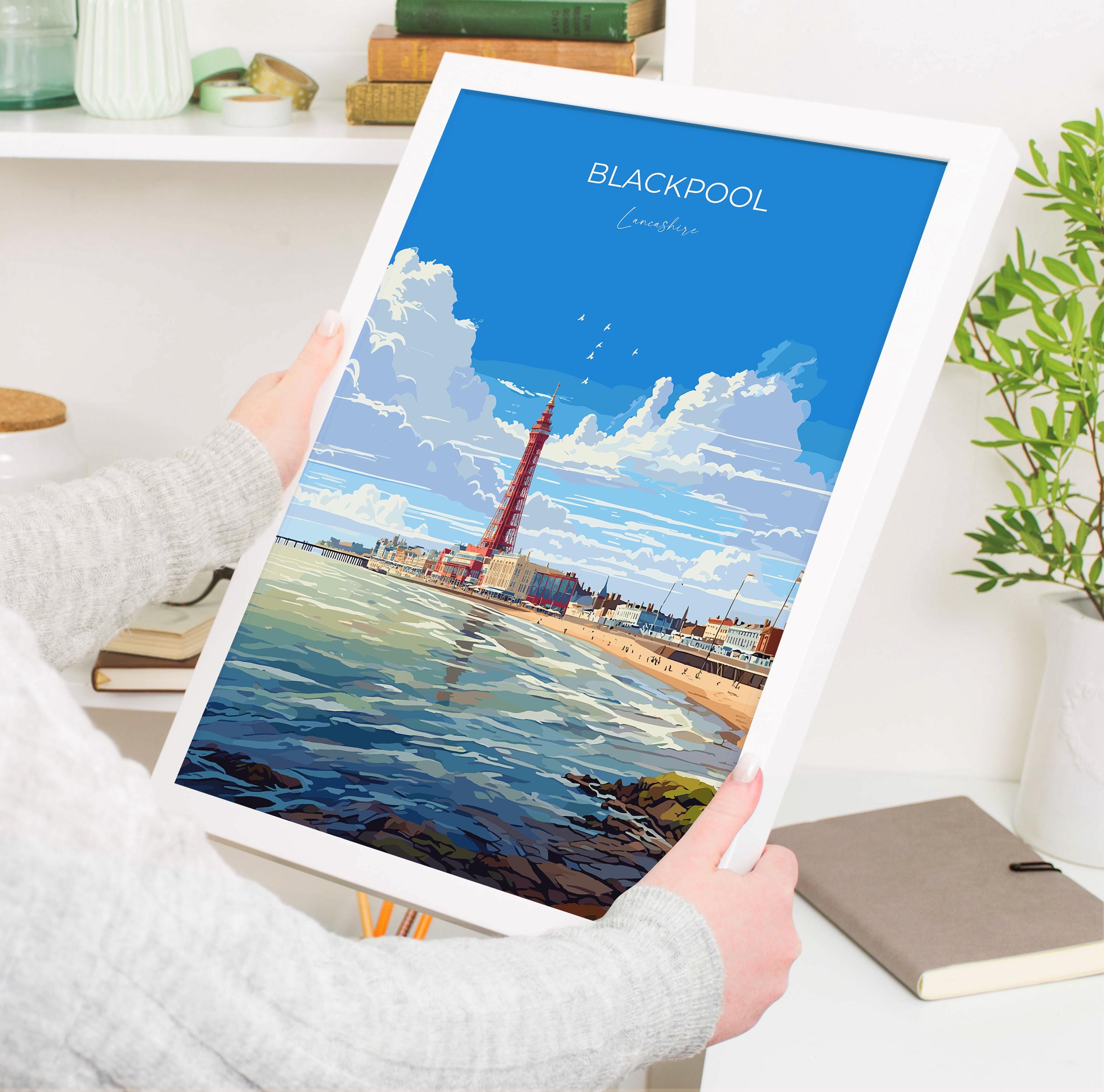 Blackpool Travel Print Wall Art, Travel Poster of Blackpool, England, Lancashire Seaside Art Lovers Gift, Travel Art Gift NQ Media Designs