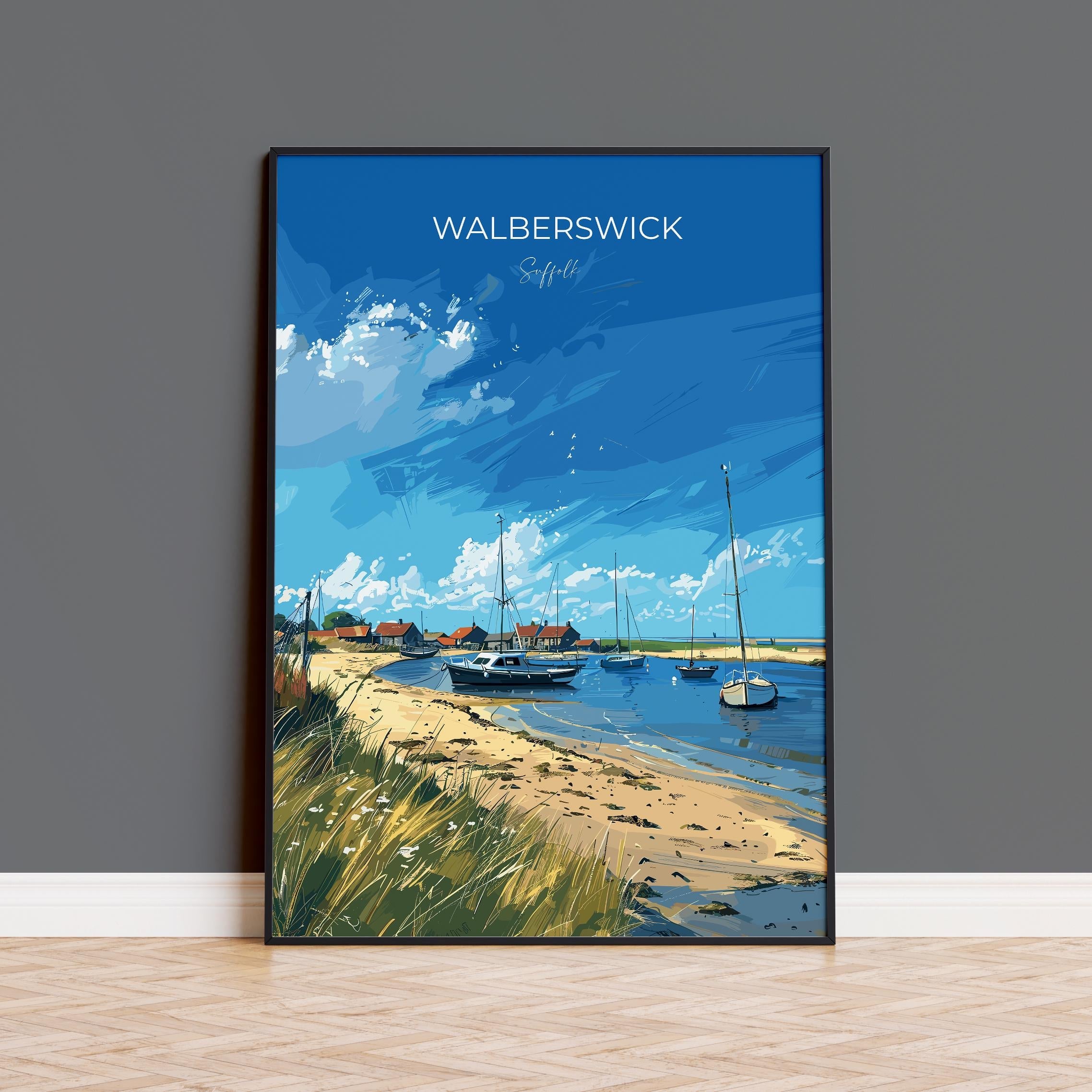Walberswick Travel Poster, Travel Print of Walberswick, Walberswick Art Lovers Gift, Suffolk Coast Wall Art NQ Media Designs