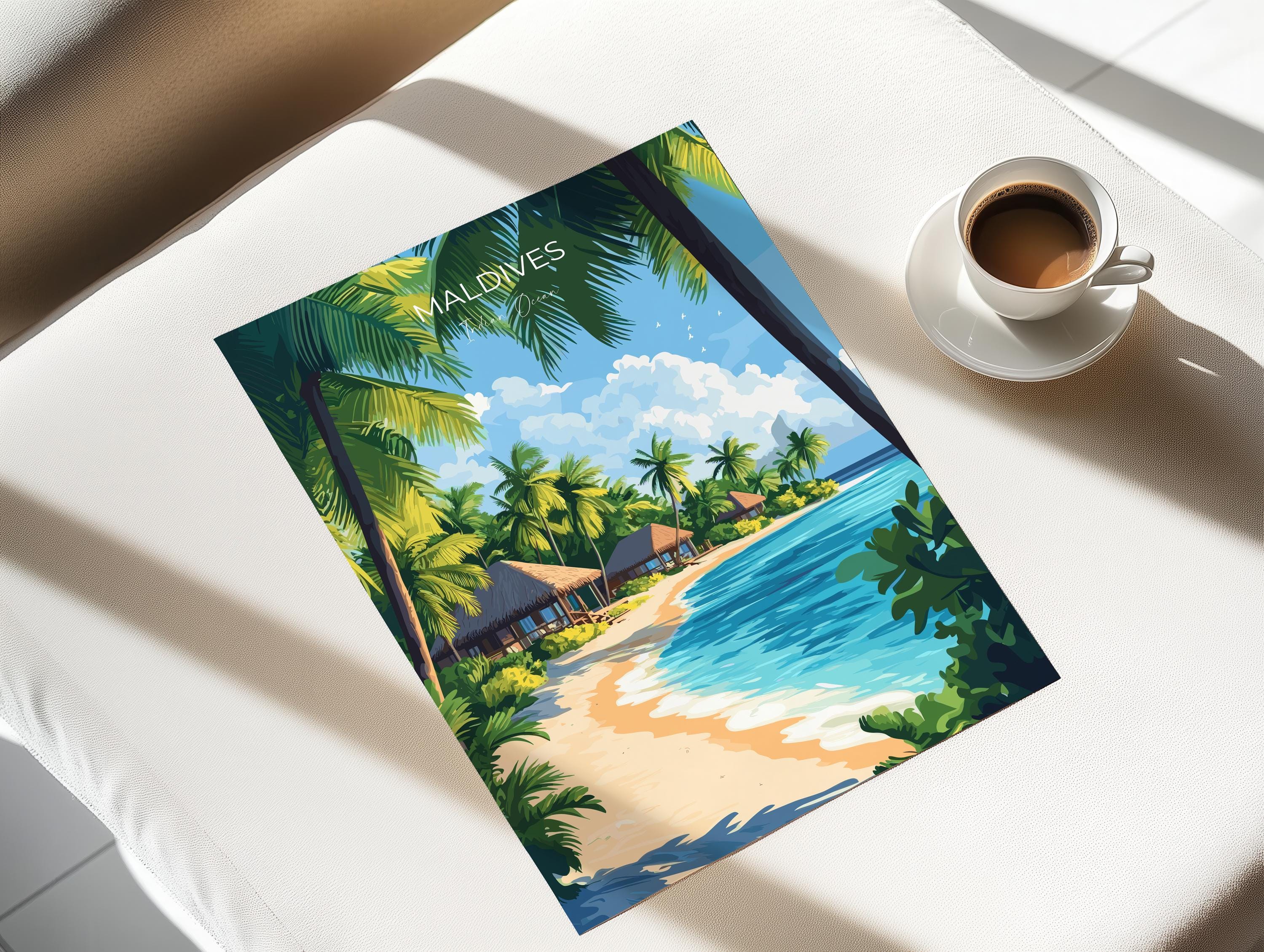 Maldives Travel Poster, Travel Print of Maldives, Indian Ocean Island Art, Maldives Wall Art Gift, NQ Media Designs