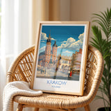 Krakow Poland Print, St Mary’s Basilica Wall Art with Border, Main Market Square Poster, Polish Travel Print, Krakow Gift
