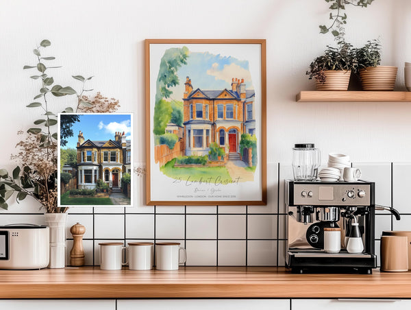 Personalised Watercolour House Portrait, Home Portrait, House Warming Gift, New Home Gift, First Home, Digital Wall Art Watercolour Decor