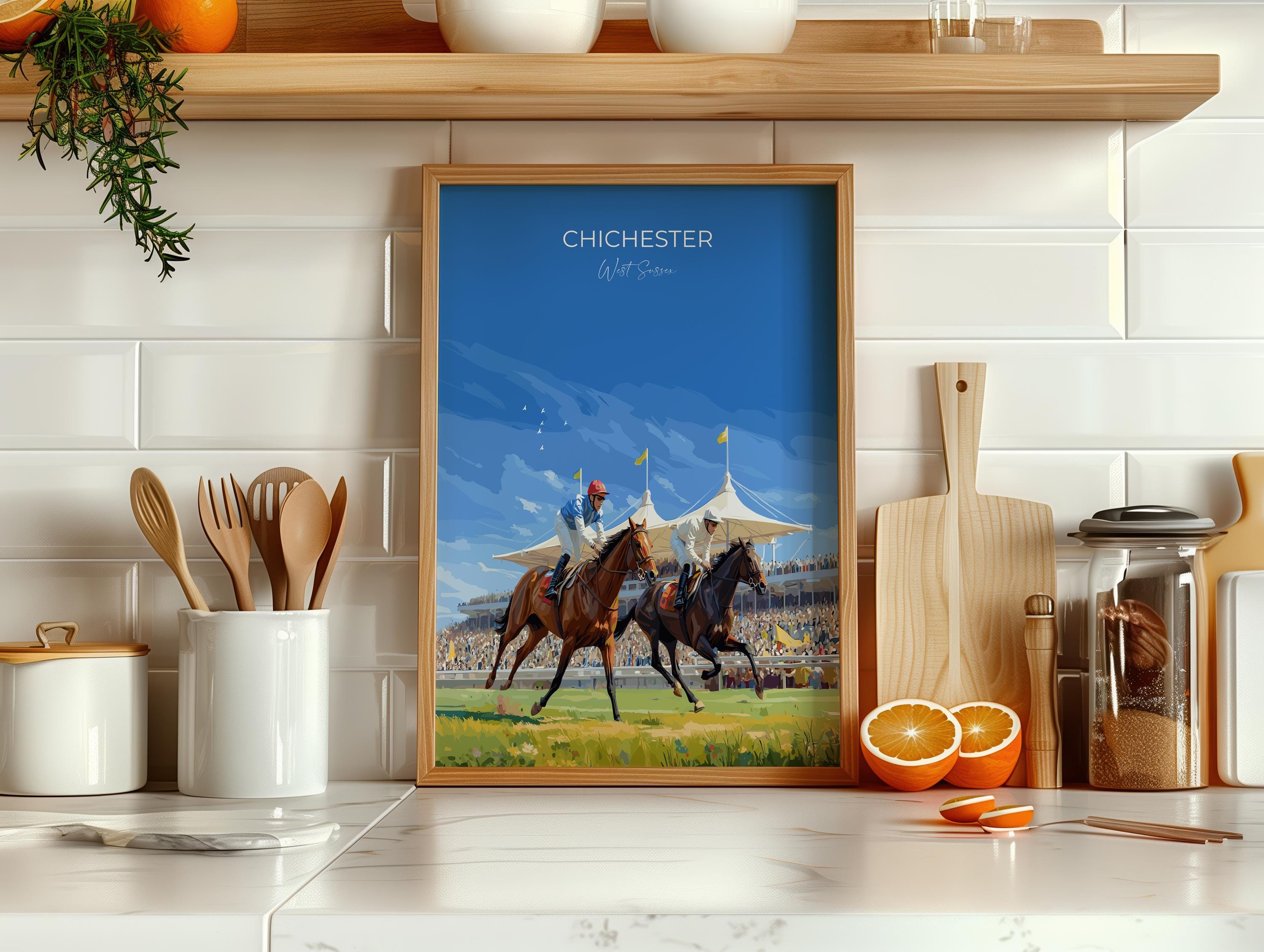 Chichester Travel Print Wall Art, Travel Poster of Goodwood, West Sussex, England, Goodwood Races Art Lovers Gift, England Art Gift NQ Media Designs