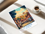 St Albans Travel Poster Wall Art, Travel Print of St Albans, Hertfordshire, England, English Cathedral City Gift NQ Media Designs