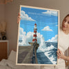 Roker Lighthouse Travel Poster Wall Art, Travel Print of Roker Pier Lighthouse, Sunderland, Northern England, Tyne & Wear Art Gift