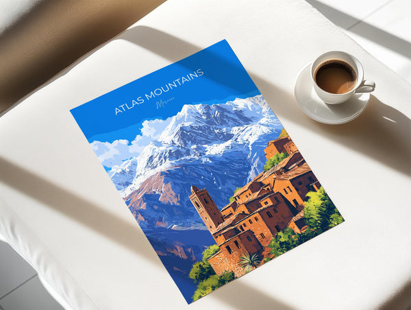 Atlas Mountains Travel Poster Wall Art, Travel Print of Atlas Mountains Art Lovers Gift, Morocco Wall Art