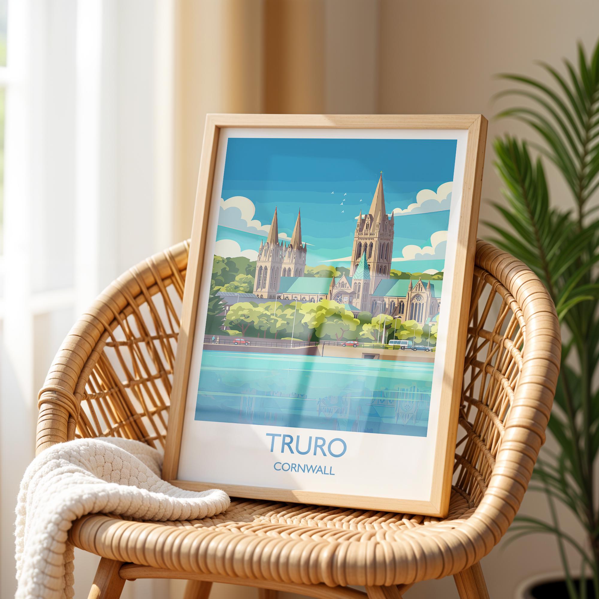 Truro Travel Print, Travel Poster of Truro, England, Cornwall Art, Truro Cathedral Art Lovers Gift, Wall Art Print NQ Media Designs