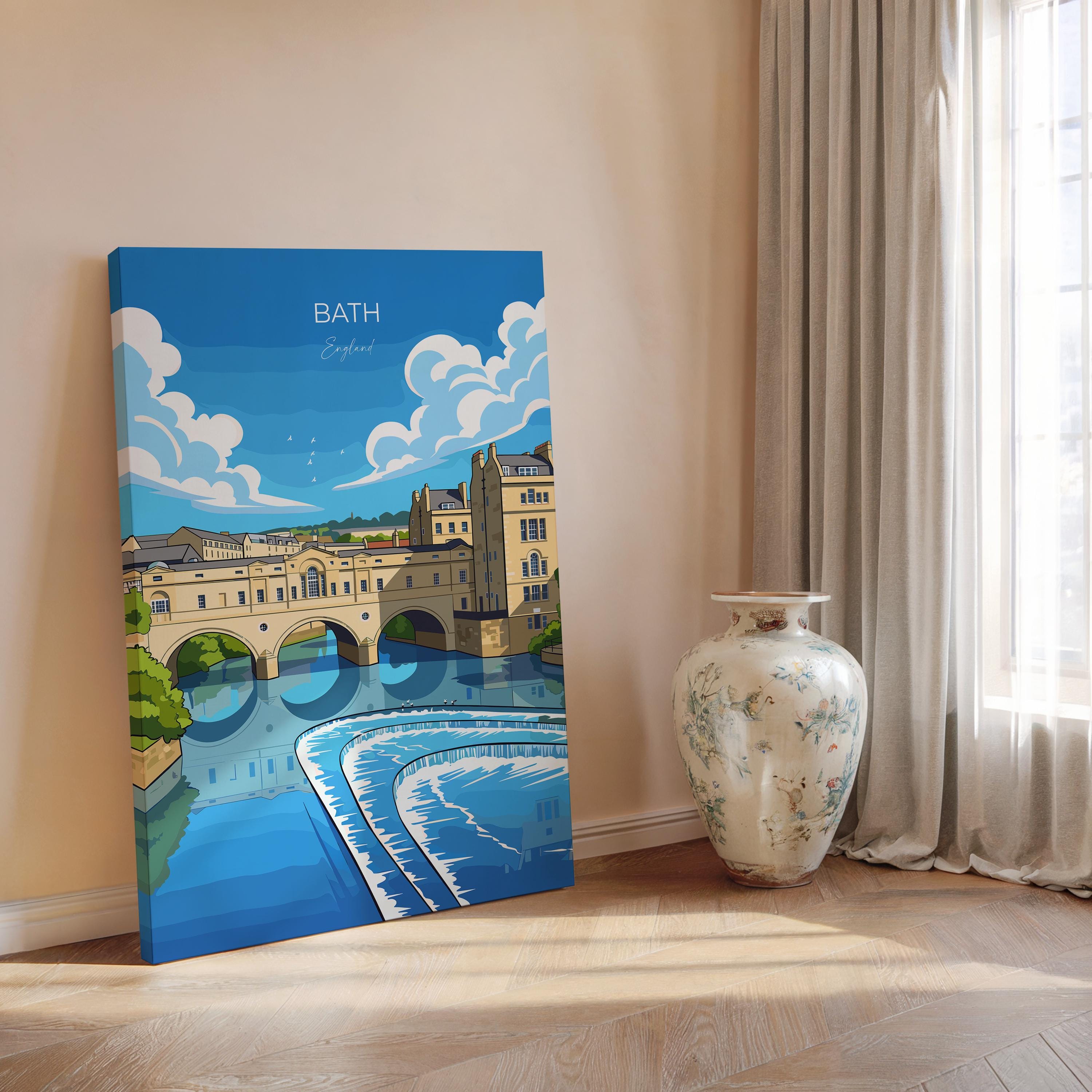 Bath Travel Print, Travel Poster of Bath, England, Cotswolds Art, English City Gift, Avon Wall Art Print NQ Media Designs