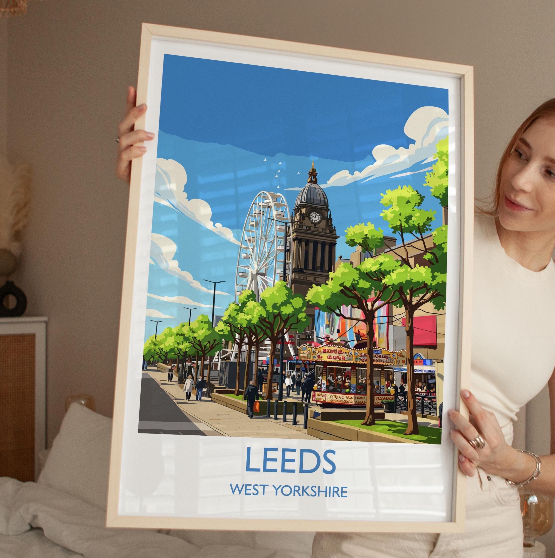 Leeds Travel Wall Art Print, Travel Poster of Leeds,West Yorkshire Wall Print, English City Art Gift NQ Media Designs