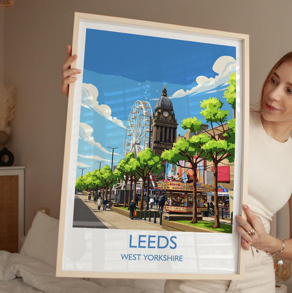 Leeds Travel Wall Art Print, Travel Poster of Leeds,West Yorkshire Wall Print, English City Art Gift