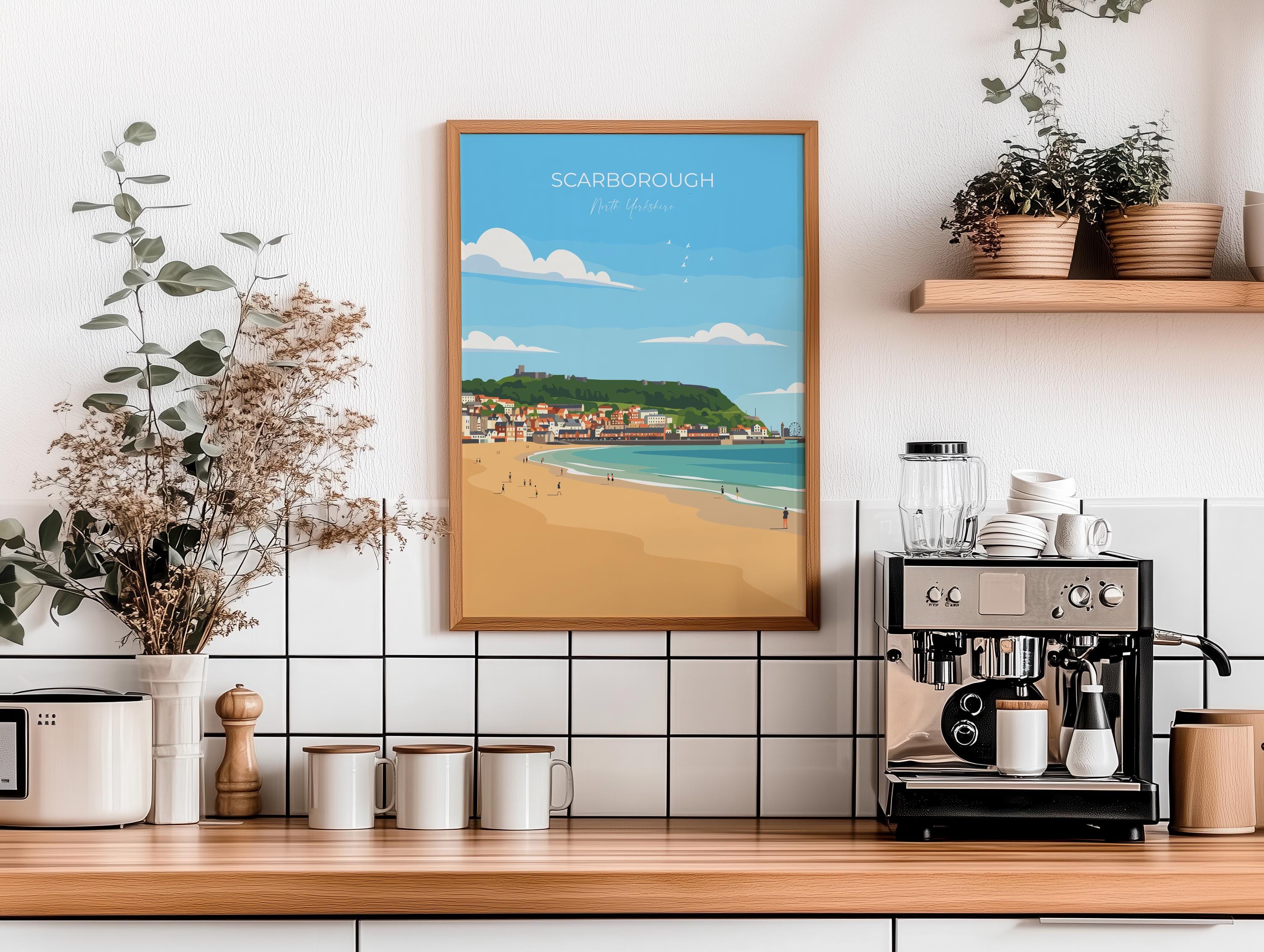 Scarborough Beach Travel Print, Travel Poster of Scarborough, North Yorkshire Gift, England, Scarborough Gift, Wall Art Print NQ Media Designs