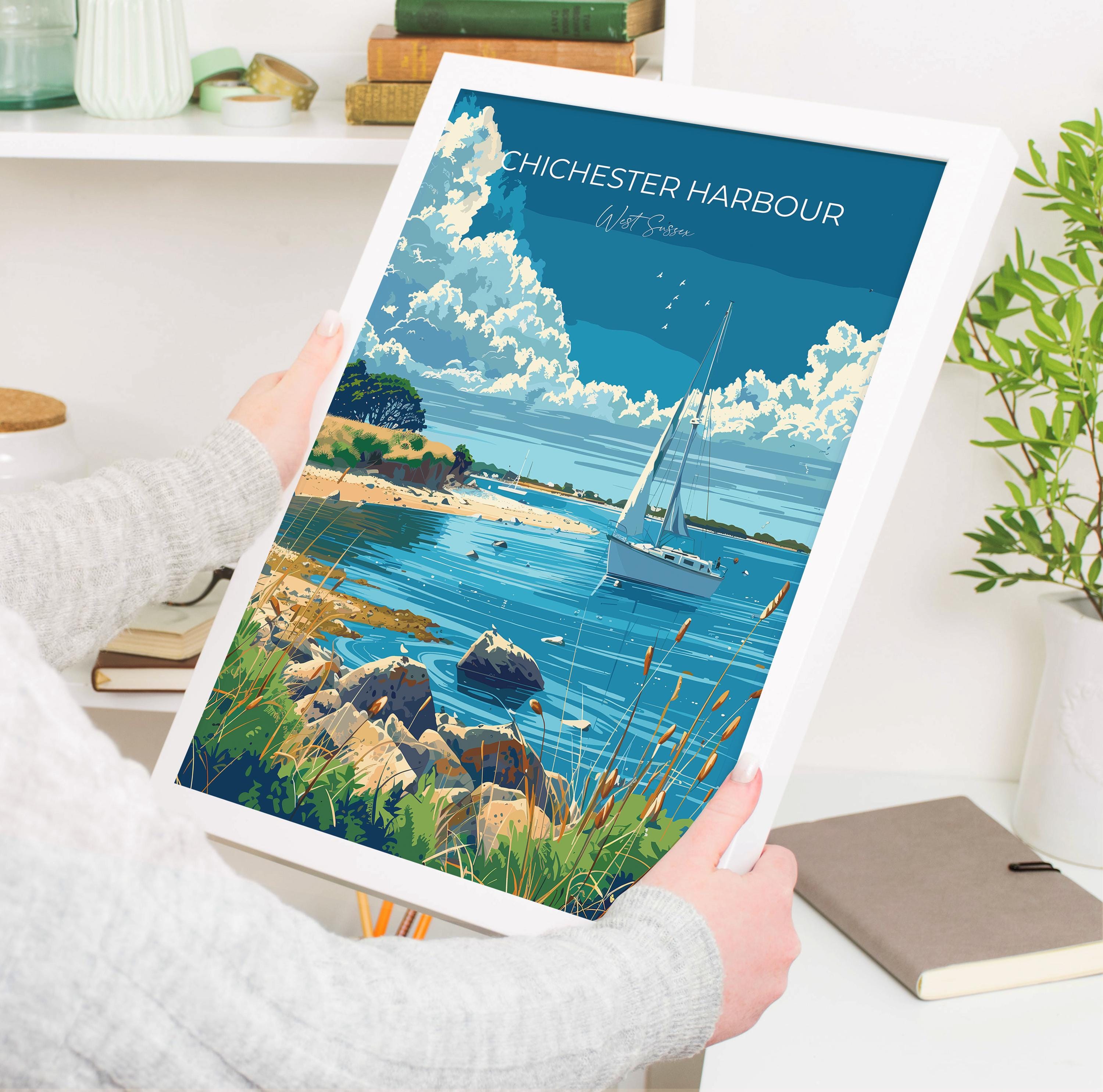Chichester Harbour Travel Print Wall Art, West Sussex Travel Poster, English Countryside Art Gift, Wall Art Print NQ Media Designs