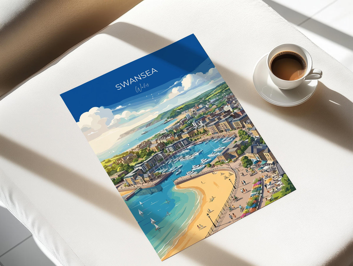 Swansea Poster, Mumbles Wall Art, Welsh Coast Print, Wales Travel Poster, Swansea Gift