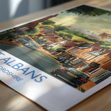 St Albans Travel Poster Wall Art, Travel Print of St Albans, Hertfordshire, England, English Cathedral City Gift NQ Media Designs