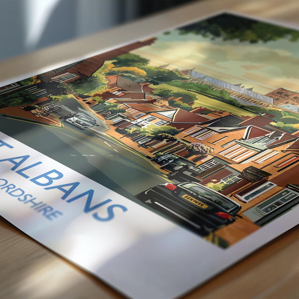 St Albans Travel Poster Wall Art, Travel Print of St Albans, Hertfordshire, England, English Cathedral City Gift