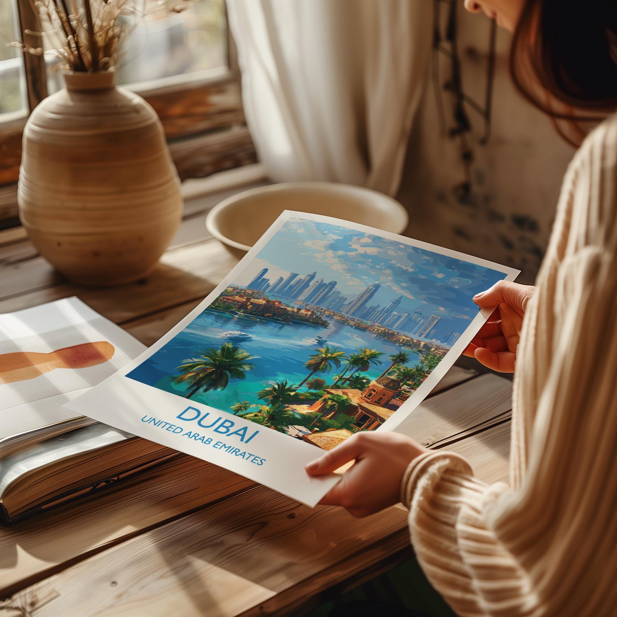 Dubai Travel Print, Travel Poster of Dubai, Palm Jumeirah Dubai Art lovers Gift, UAE Wall Art Gift NQ Media Designs