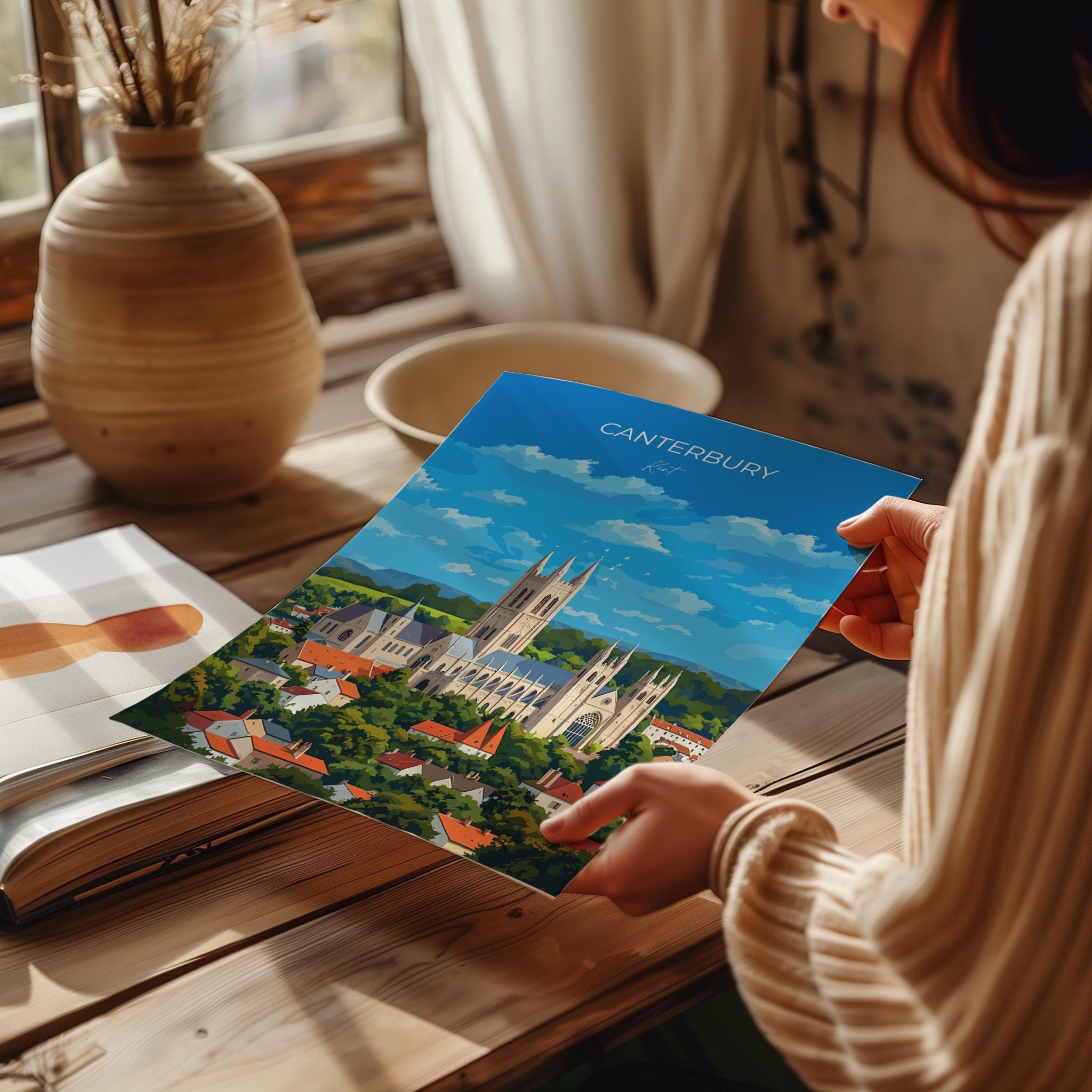 Canterbury Travel Poster, Travel Print of Canterbury, England, Canterbury Cathedral, Kent Art Lovers Gift, Wall Art Print NQ Media Designs