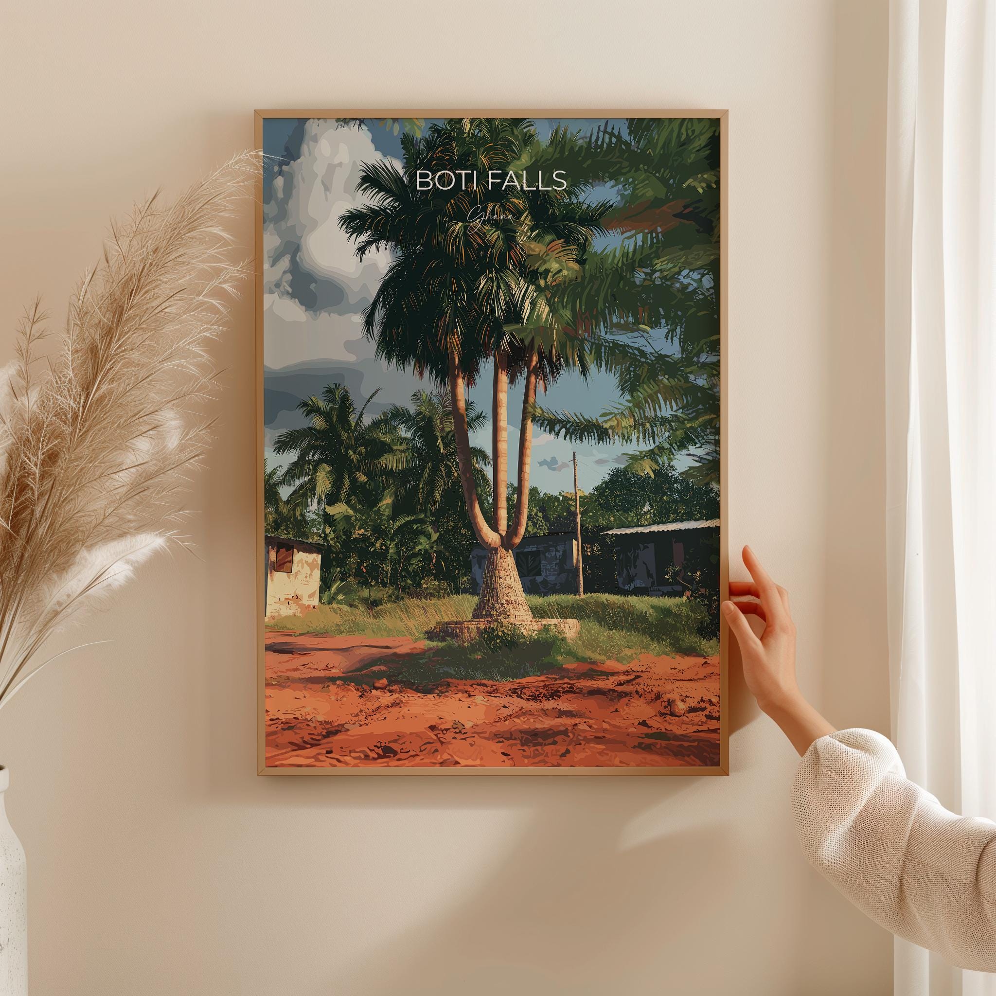 Boti Falls Travel Poster, Ghana Travel Print Collection, Three headed Palm Tree, Ghana, Africa Art Lovers Travel Gift NQ Media Designs