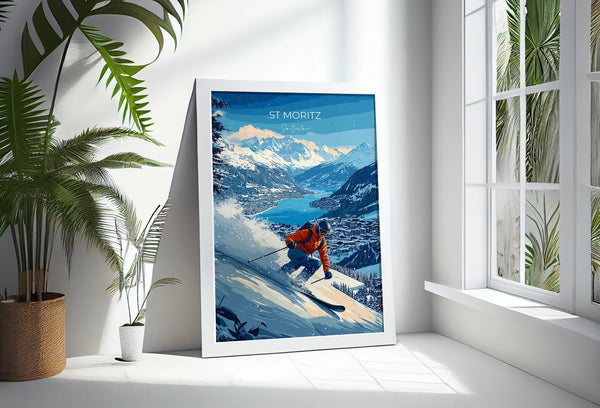 St Moritz Wall Art Travel Poster, Travel Print of St Moritz, Ski Poster, Switzerland Alps Art Travel Lovers Gift