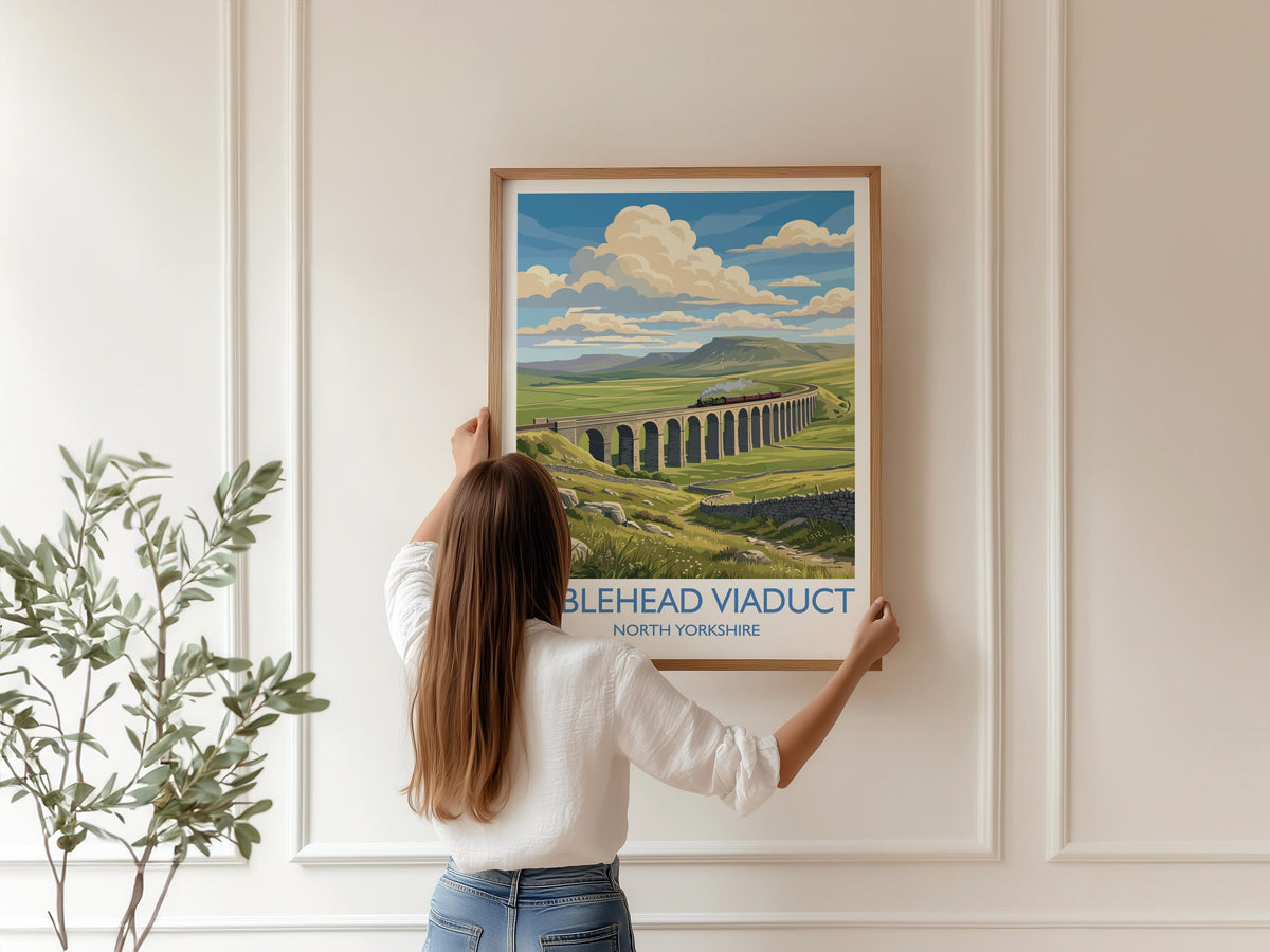 Ribblehead Viaduct Print, Yorkshire Dales Wall Art with Border, Settle Carlisle Railway Poster, England Travel Print, Ribblehead Gift
