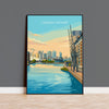 Canary Wharf London Travel Print, Royal Victoria Dock Wall Art, London Skyline Poster, O2 & Cable Car, East London Travel Poster