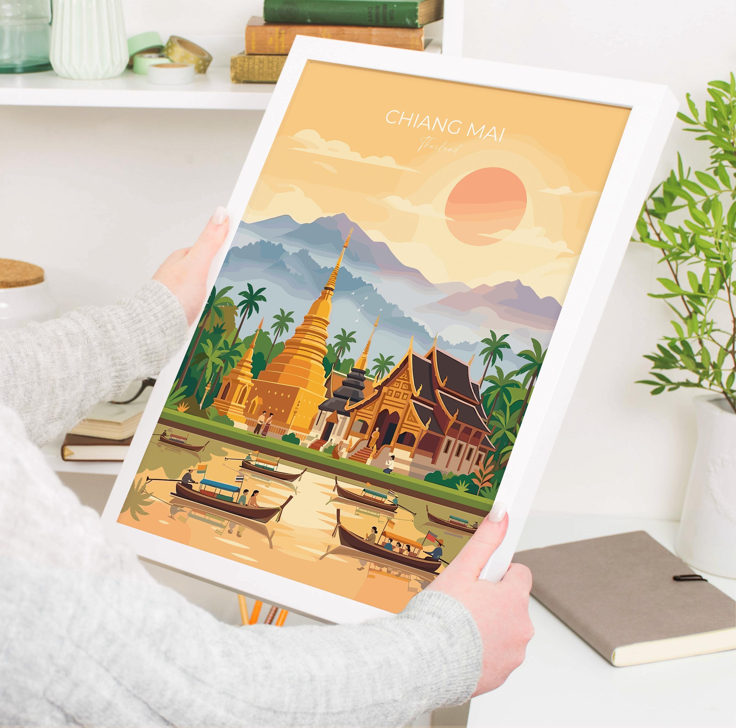Chiang Mai Travel Poster, Travel Print of Chiang Mai, Thailand, Chiang Mai Art Lovers Gift, Wall Art Print NQ Media Designs