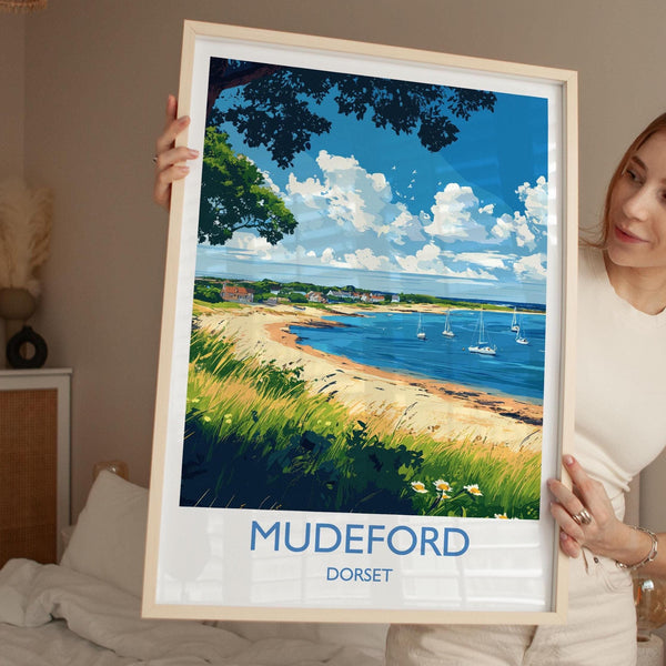 Mudeford Travel Print, Travel Poster of Mudeford, England, Mudeford Beach Christchurch, Dorset Coast Art, Dorset Gift, Wall Art Print