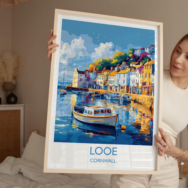 Looe Travel Print, Travel Poster of Looe, England, Cornwall Art, Looe Art Lovers Gift, Wall Art Print