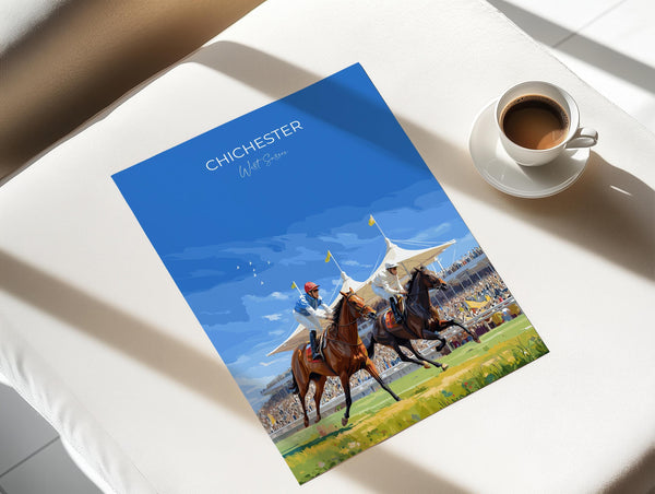 Chichester Travel Print Wall Art, Travel Poster of Goodwood, West Sussex, England, Goodwood Races Art Lovers Gift, England Art Gift