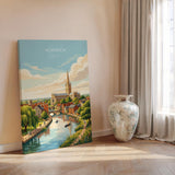 Norwich Norfolk Poster, Historic Cathedral City Wall Art, English City Travel Print, Norfolk Decor, UK Gift