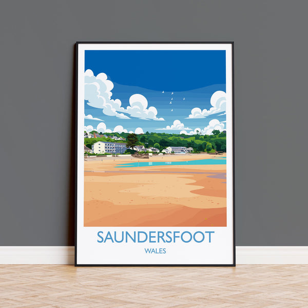 Saundersfoot Travel Poster – Pembrokeshire Coast Art | Welsh Wall Art Print