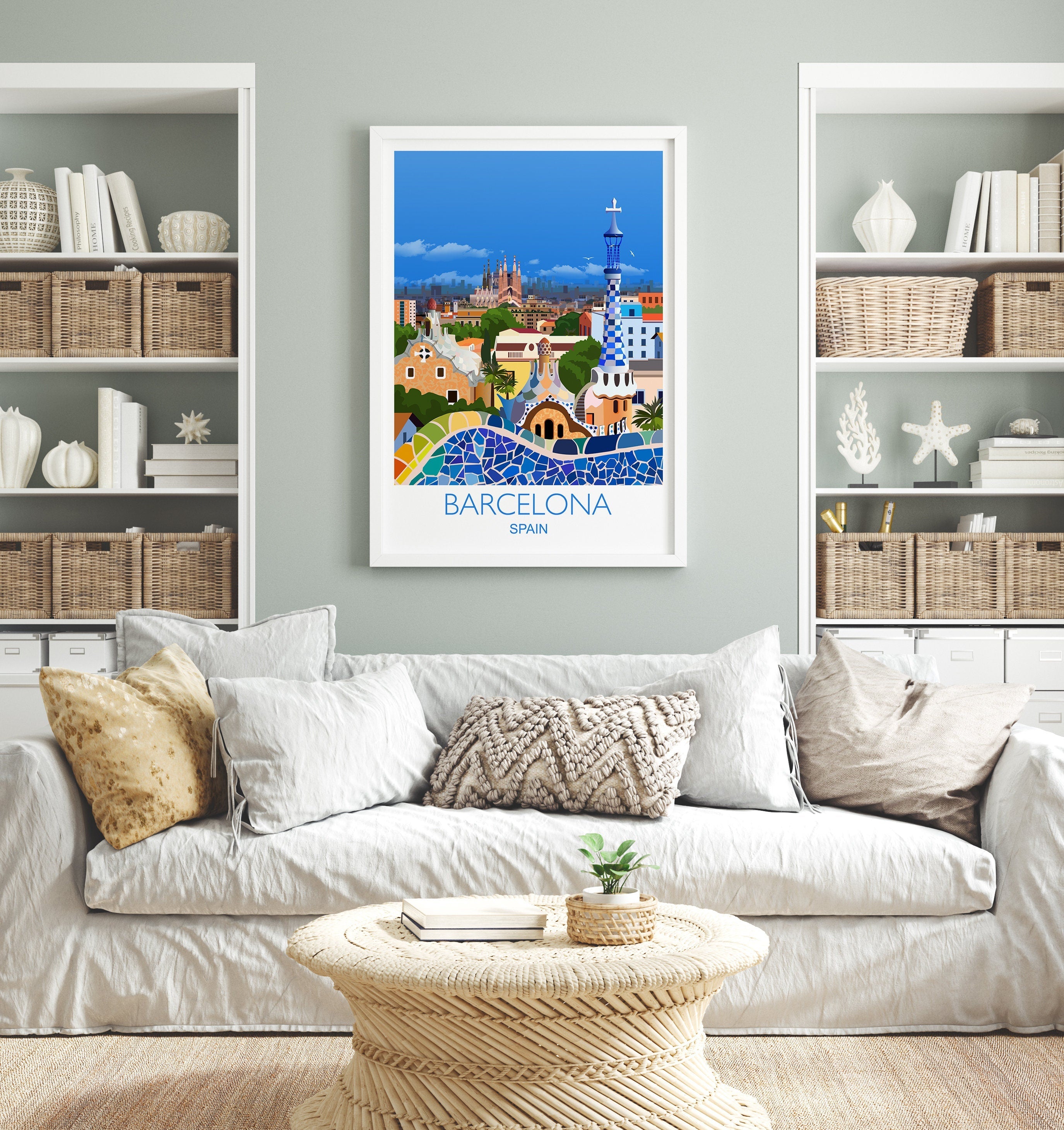 Barcelona Travel Poster Wall Art, Travel Print of Barcelona, City of Barcelona Art Lovers Gift, Spain City Art, Barcelona Cityscape NQ Media Designs