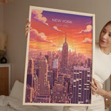 New York City Art Print, Manhattan Skyline Sunset Art Gift, Empire State Building Poster NQ Media Designs