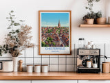 Chesterfield Travel Poster, Crooked Spire Church Wall Art, Derbyshire Town Print, St Marys Church Illustration, Chesterfield Gift NQ Media Designs