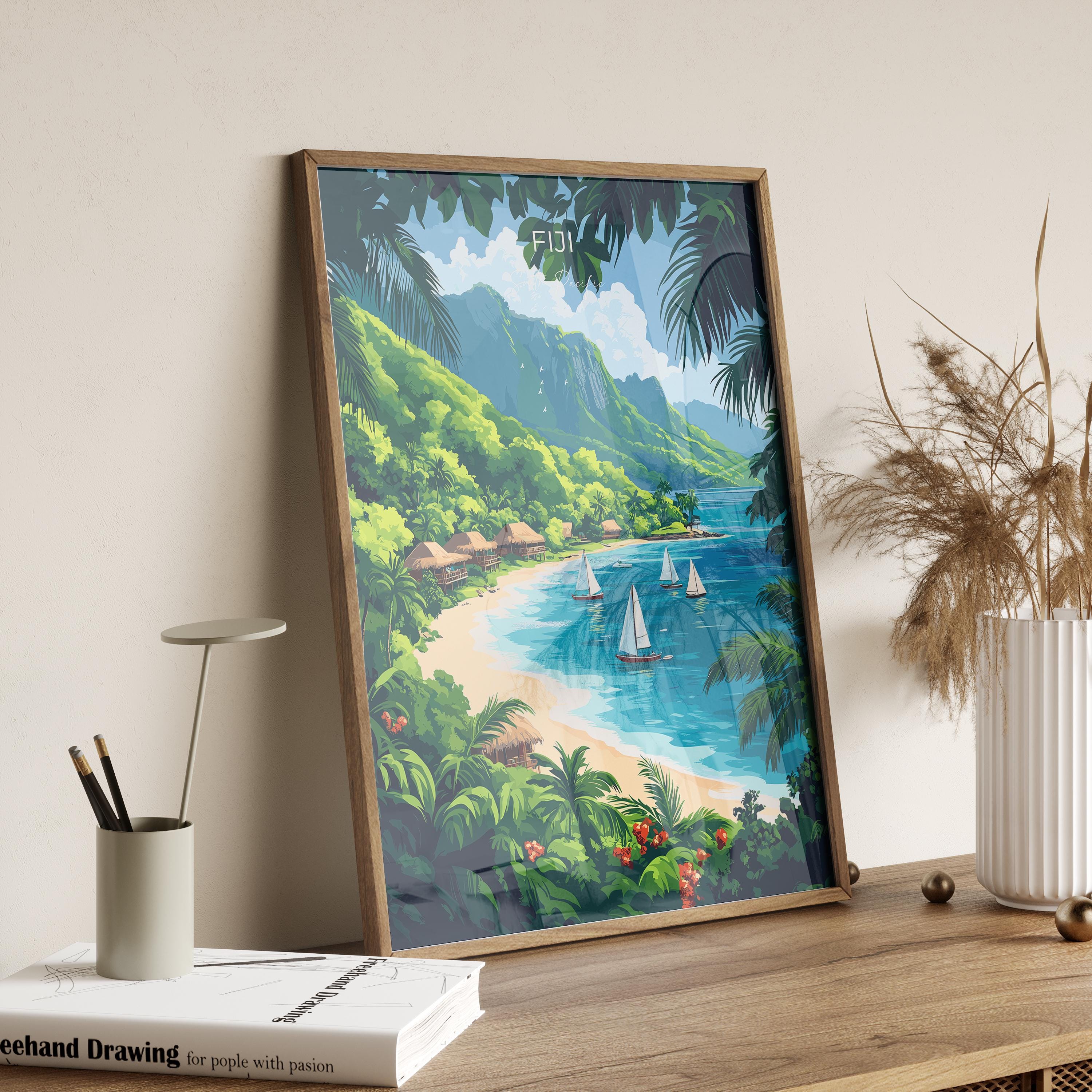 Fiji Travel Print Wall Art, Travel Poster of Fiji, South Pacific Islands Art Lovers Gift NQ Media Designs