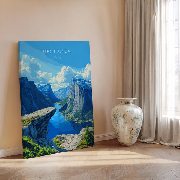 Trolltunga Travel Poster, Travel Print of Fjords, Norway Poster, Trolltunga Art Gift, Norway Art Lovers Travel Gift