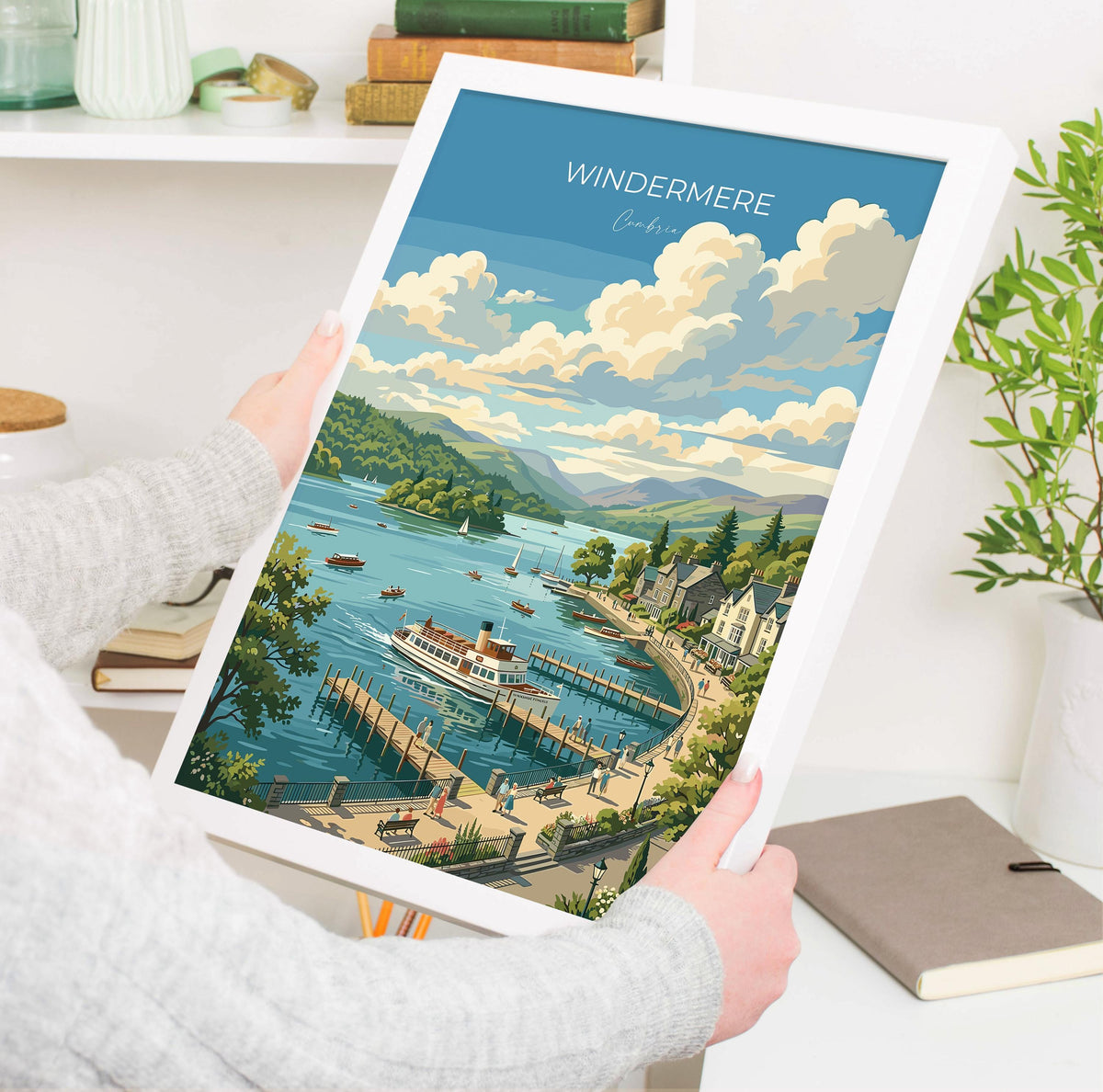 Windermere Poster, Lake District Wall Art, Cumbria Print, England Travel Poster, Windermere Gift