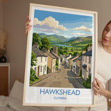 Hawkshead Print, Lake District Wall Art with Border, Cumbria Poster, England Travel Print, Hawkshead Gift Print