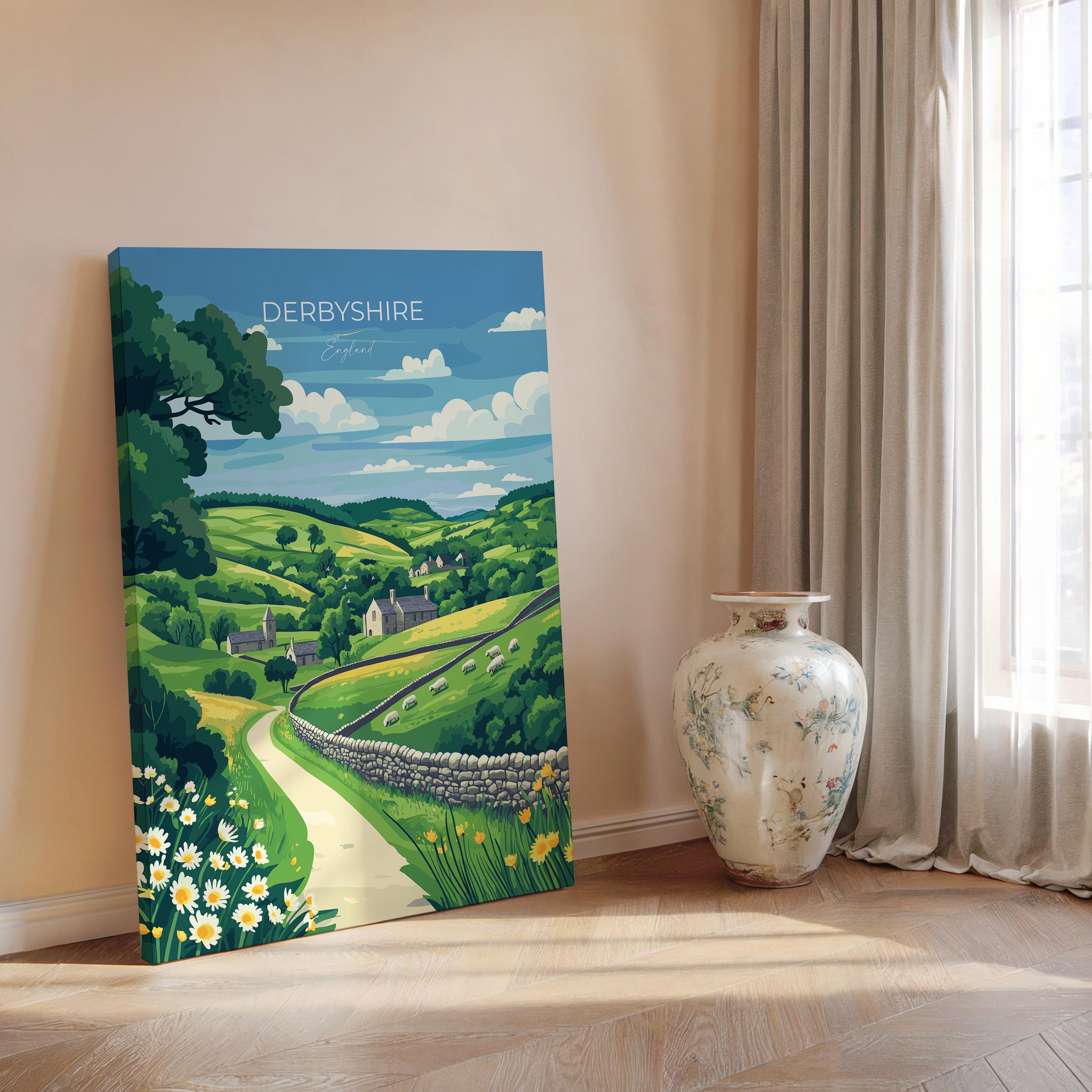 Derbyshire Travel Print Wall Art, Derbyshire Travel Poster, English Countryside Art Gift, Wall Art Print NQ Media Designs