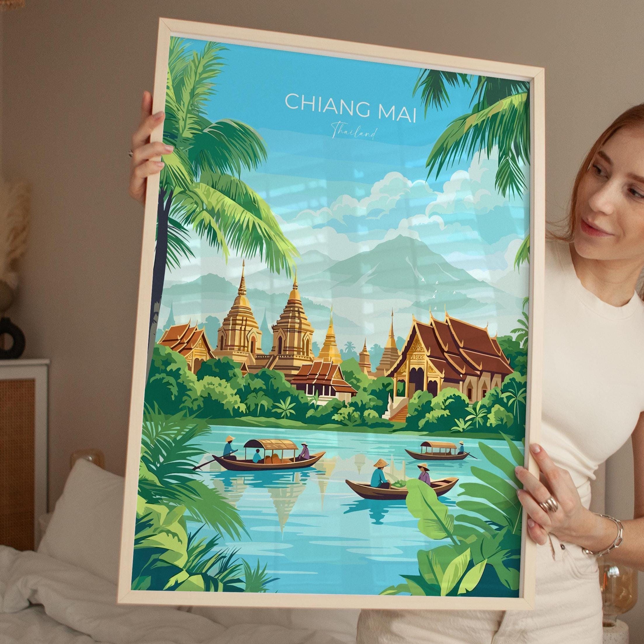 Chiang Mai Travel Poster, Travel Print of Chiang Mai, Thailand, Chiang Mai Art Lovers Gift, Wall Art Print