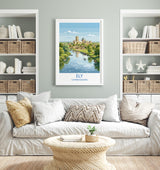 Ely Cathedral Travel Poster, Ely Cambridgeshire Wall Art, Historic England City Print, Gothic Cathedral Illustration, UK Decor, Ely Gift