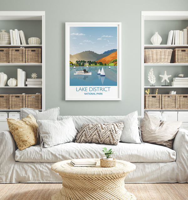 Lake District Travel Print, Travel Poster of Lake District, National Park, Cumbria